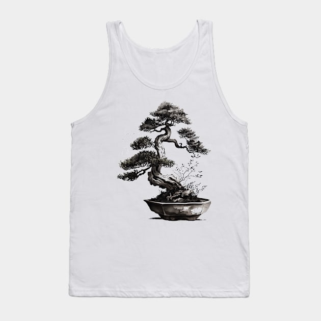 The Essence of Tranquility A Sumi-e Bonsai Painting Tank Top by geekmethat
